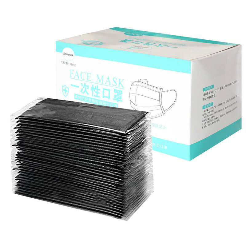 50pc Black 3 Layer Disposable Face Mask Good Quality Low Price Face Mask One Time Use Adult Bibs Common Scarf Handwear In Stock