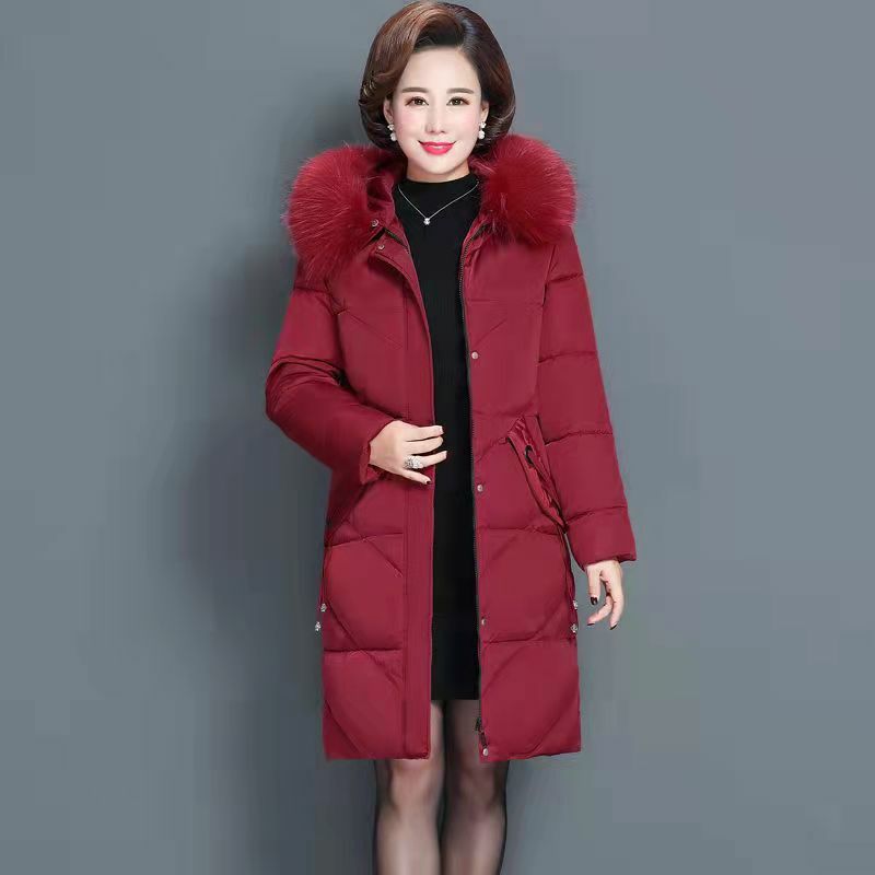 Женская куртка средней длины, с большим меховым воротником, однотонная, из XL-7XL хлопка, легкое пальто