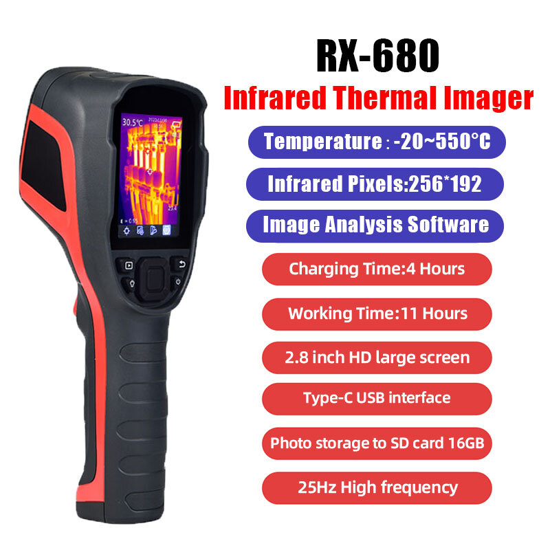 Cámara de imagen térmica A-BF, alarma de alta temperatura de 256x192 píxeles,-20 °C ~ 550 °C, RX-680, cámara térmica infrarroja Industrial