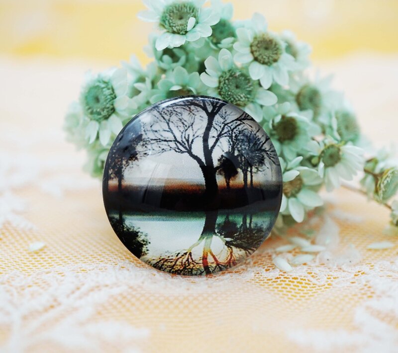 2PCS/lot Round 35MM Lake & tree Glass Cabochon for make bracelet necklace Jewelry for women 2019 earring brooch craft supply