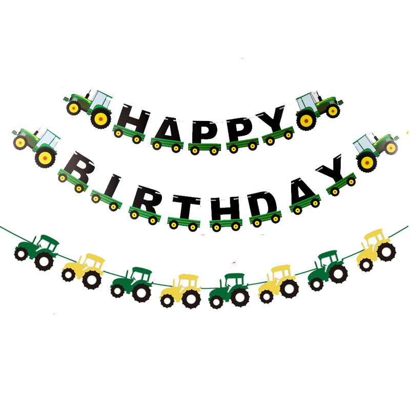 1Set Farm Theme Green Tractor Inflatable Balloons Happy Birthday Party Decoration Kids Birthday Excavator Vehicle Banner