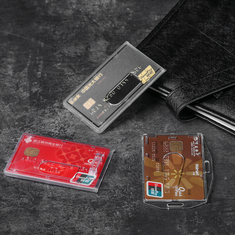 Funda transparente de plástico duro multiusos para tarjeta de identificación, funda protectora transparente, funda de doble cara para tarjeta de identificación