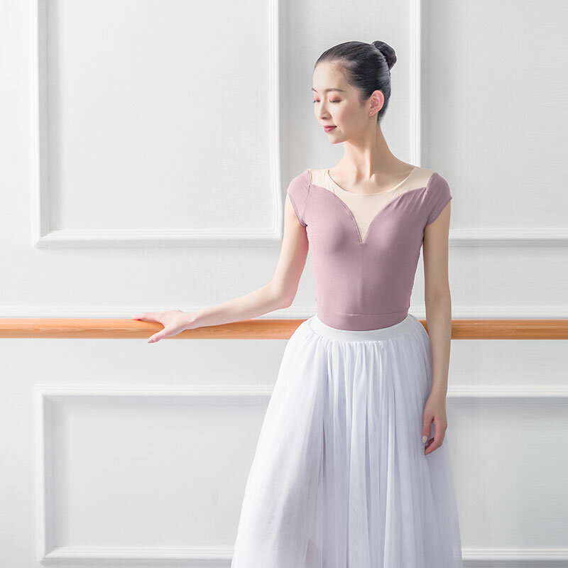 Donne di età di Grandi Dimensioni Manica Corta V Ginnastica Formazione di Balletto Body Ballerina Prestazioni Vestito Del Corpo Di Formazione di Base Body di Danza