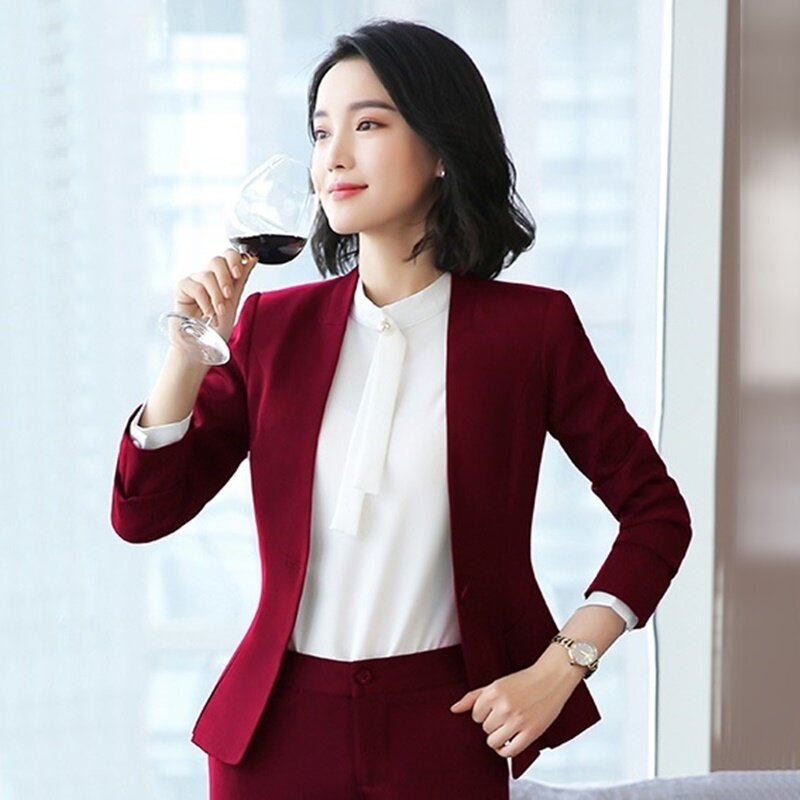 Wywiad garnitur biznes jednolite wzory biurowe kobiety odzież robocza panie eleganckie spodnie marynarskie garnitury koreański kobiety garnitur DD2344