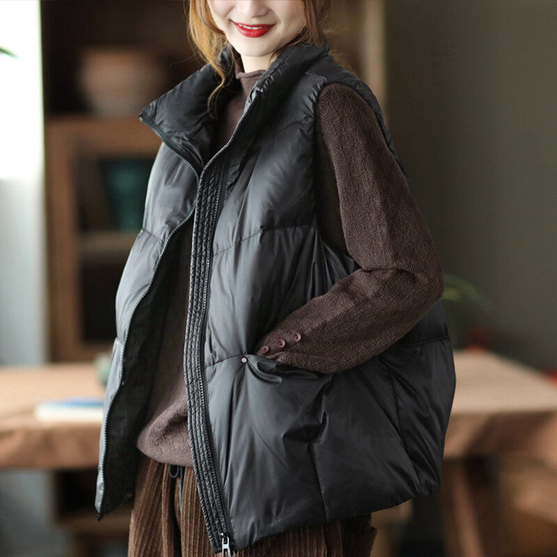 Piumino cerniera piumino giacca femminile colletto rialzato cappotto caldo tasca nuovo autunno inverno solido moda donna cappotti da neve