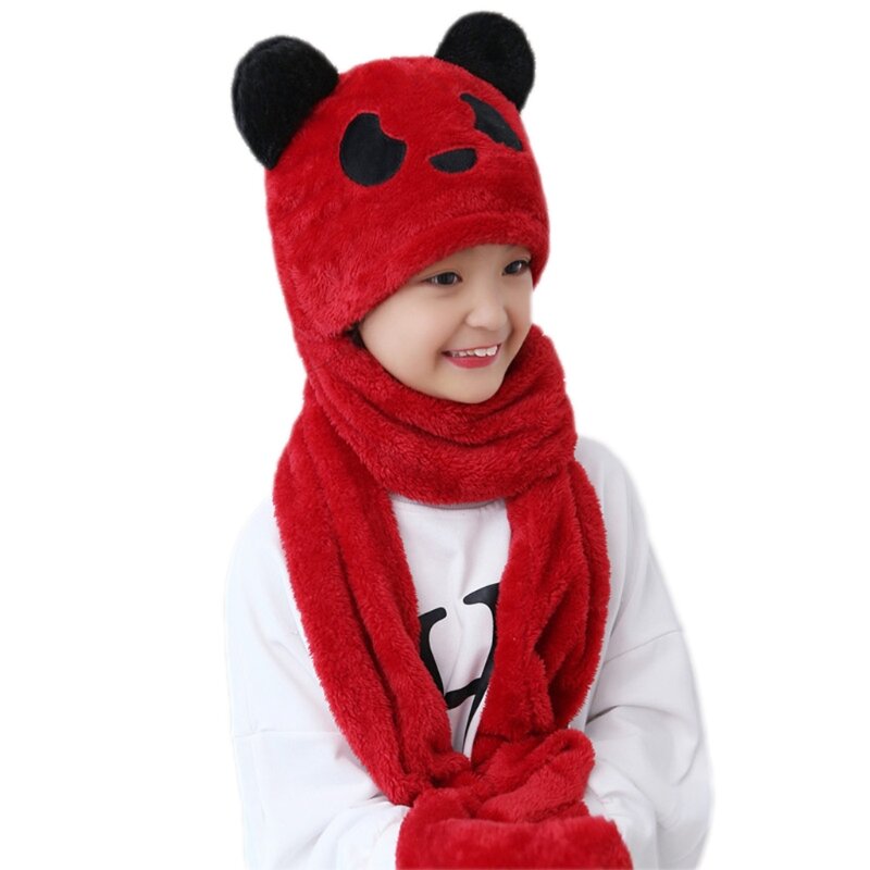 Conjunto de guantes 3 en 1 para niños y bebés, gorro y bufanda con orejas de Panda, Sudadera con capucha de felpa, DXAE