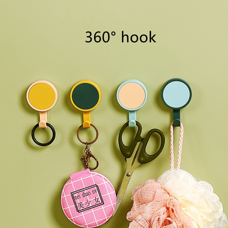 3Pcs Creative Nail-free Hooks Bedroom wall Adhesive Hook Kitchen Multifunctional 360 Rotating Hooks