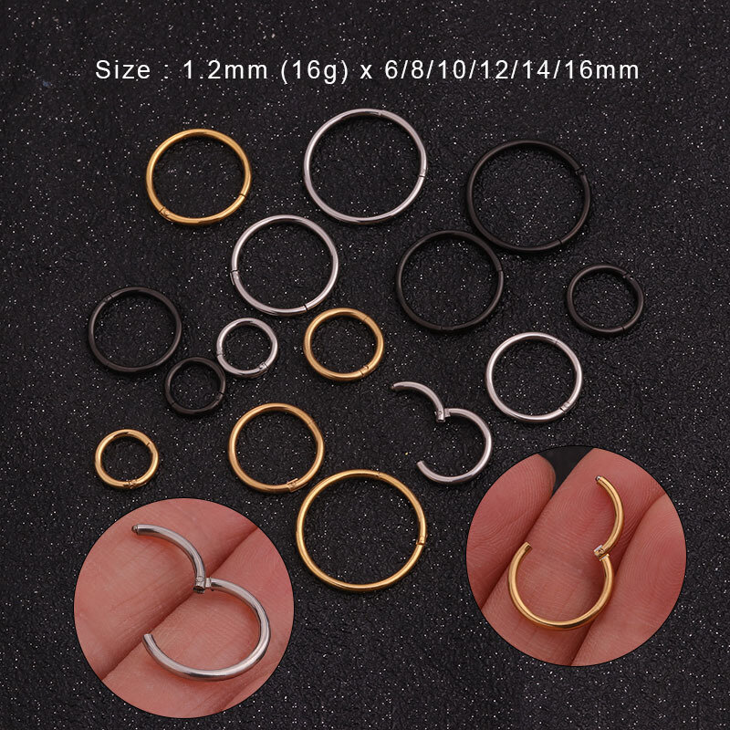 1 pz 6mm a 16mm in acciaio inox incernierato segmento Clicker anello cerchio naso setto Piercing elica cartilagine Daith orecchini gioielli