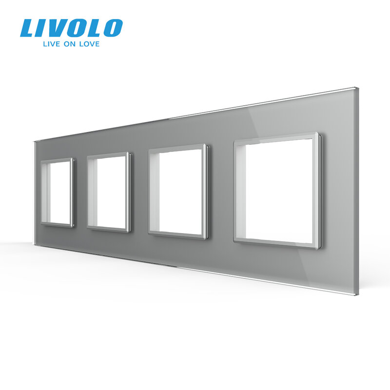 Livolo 럭셔리 화이트 크리스탈 유리 스위치 패널, 294mm * 80mm, EU 표준, 쿼드 유리 패널 벽 소켓 C7-4SR-11, 로고 없음