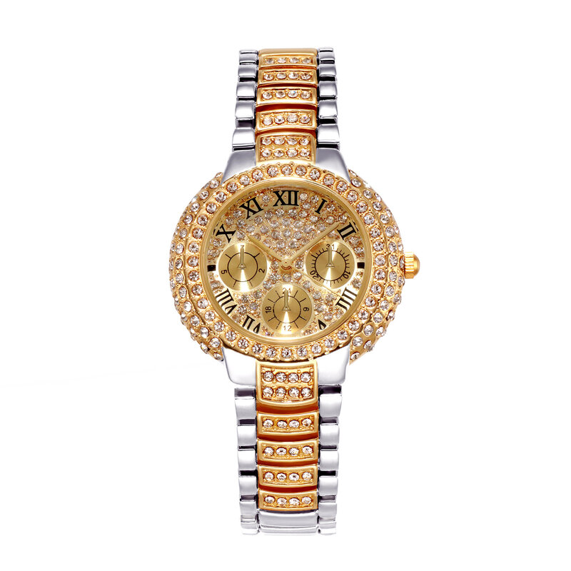 Relógio de quartzo impermeável em aço inoxidável para mulheres, relógios de pulso luxuosos para senhoras, pulseira, diamante, moda