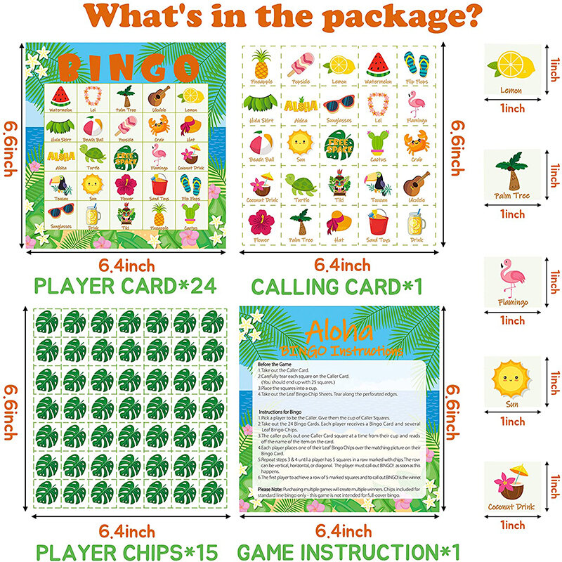 Juego de Bingo Hawaiano para niños, juego temático Tropical de verano, rompecabezas para aprender inglés, juguetes educativos a juego, 41 piezas, 24 jugadores