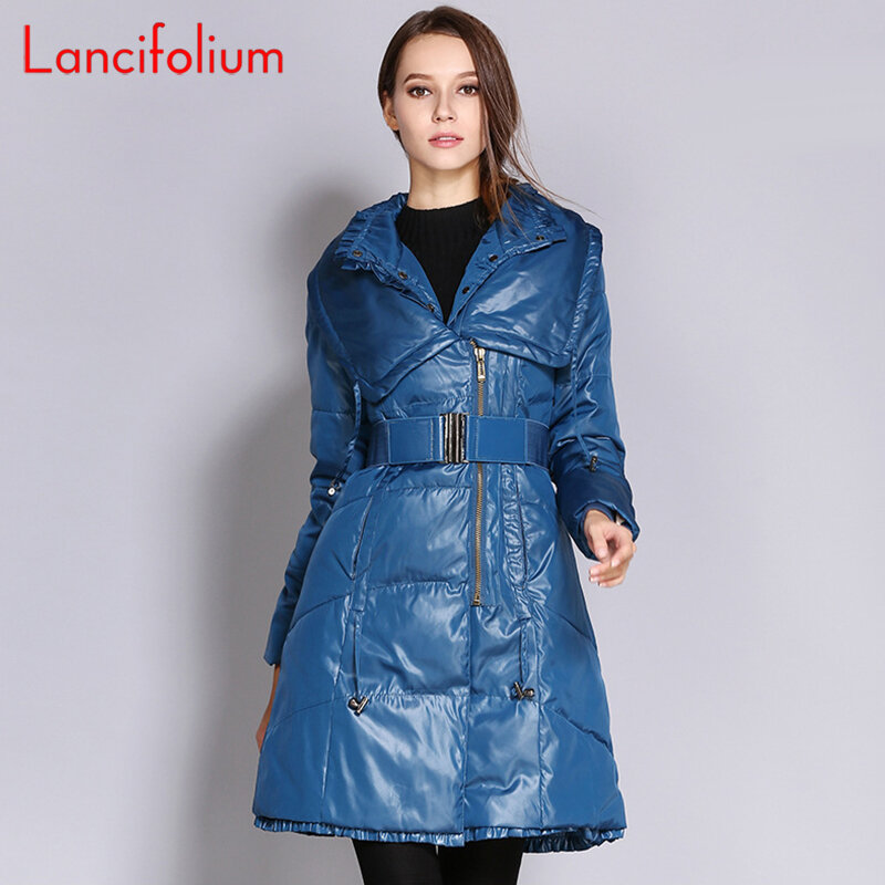 冬のロングコートの女性 2020 ファッション厚く暖かいフグジャケット女性雪の服黒のエレガントなパーカーバブル入り生き抜く