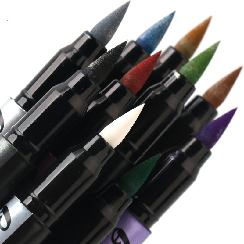 DS 10 pièces couleur doux pointe brosse stylo Art métallique marqueur stylo ensemble 1-7mm pour dessin peinture calligraphie lettrage école
