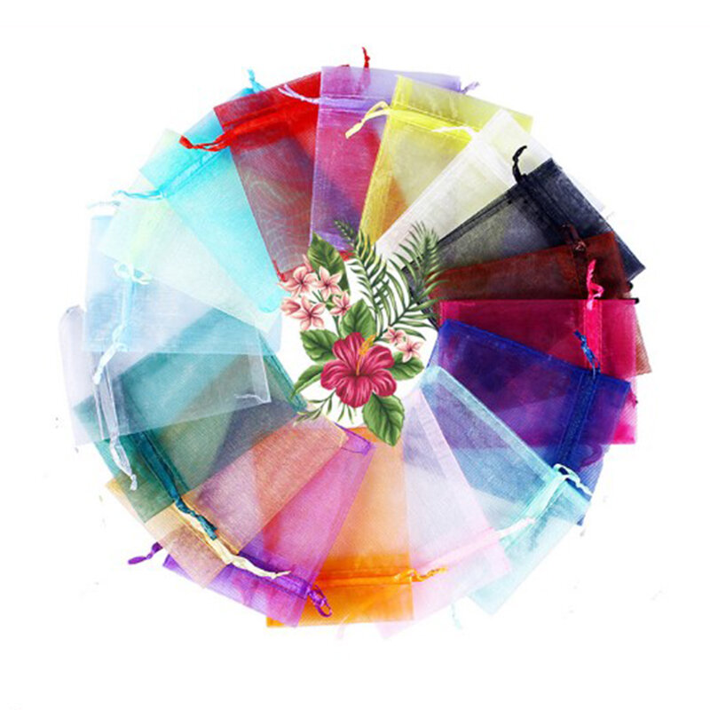 100Pcs/lot Organza Bag Jewelry Tulle Drawstring Bag Jewelry Packaging Display & Jewelry Pouches Wedding Gift