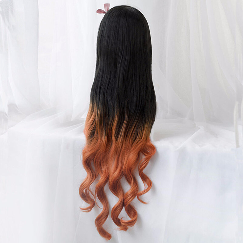Perruque Synthétique Nezuko Kamado, Cheveux Longs Dégradés, Accessoires Cosplay, Degré de Chaleur, 95cm