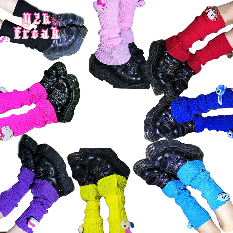 Y2K нарукавники трикотажные перчатки грелка для ног многоцветные рукава для ног Косплей Перчатки 90-х детские мягкие Egirl