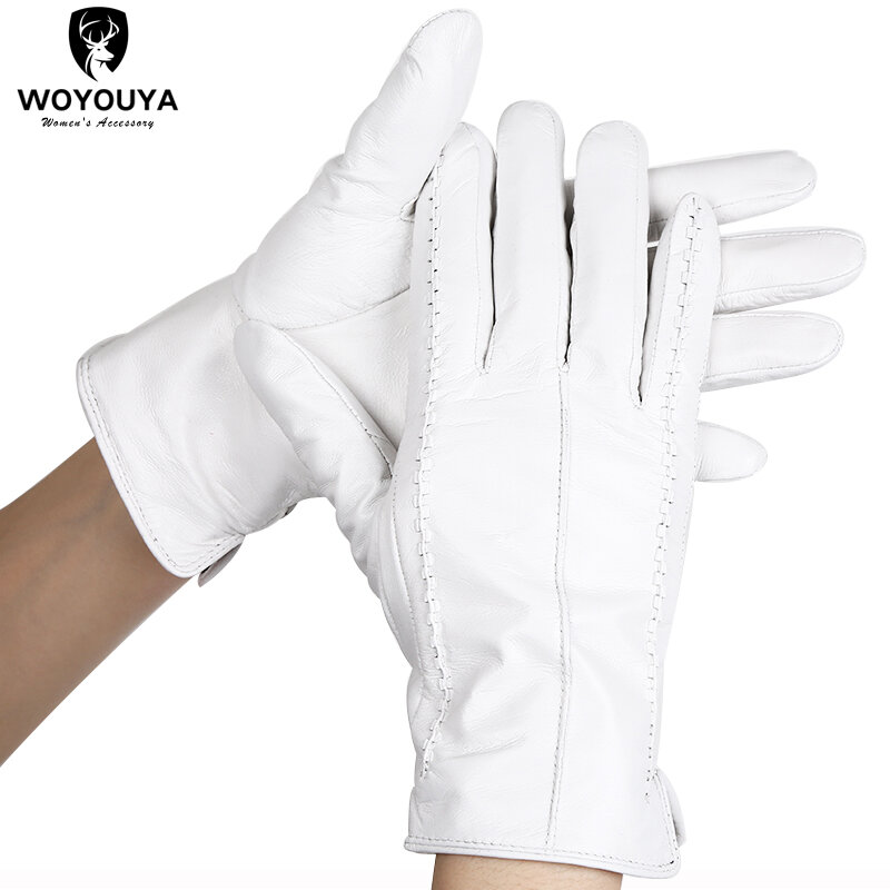 Guantes de cuero blanco para mujer, manoplas cómodas de alta calidad, para mantener el calor, para invierno, gloves-2226D