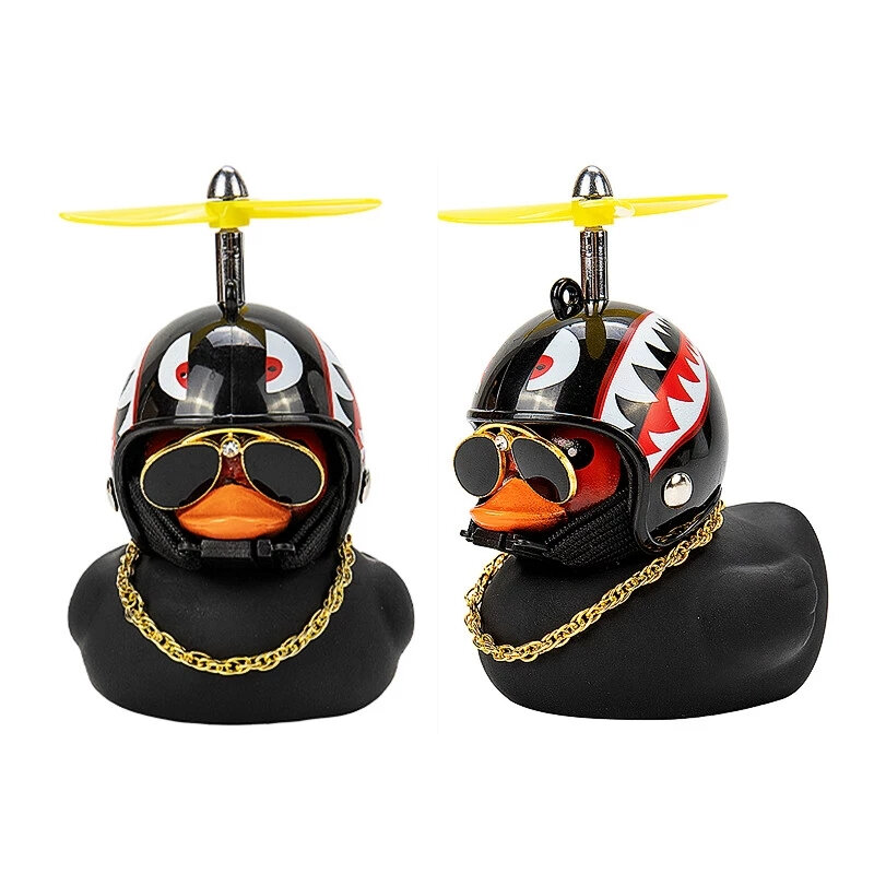 Car Ornament Duck with Helmet Broken Wind Small Black Duck Road Bike Motor Riding Cycling Car Accessories Interior Without Light