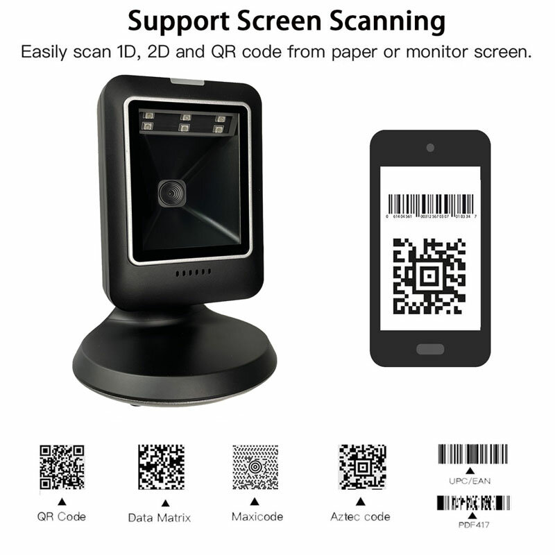 Новинка сканер штрих-кодов всенаправленный 1D 2D Настольный сканер штрих-кодов Автоматическая матрица данных по громкой связи считыватель QR-кода экранный сканер
