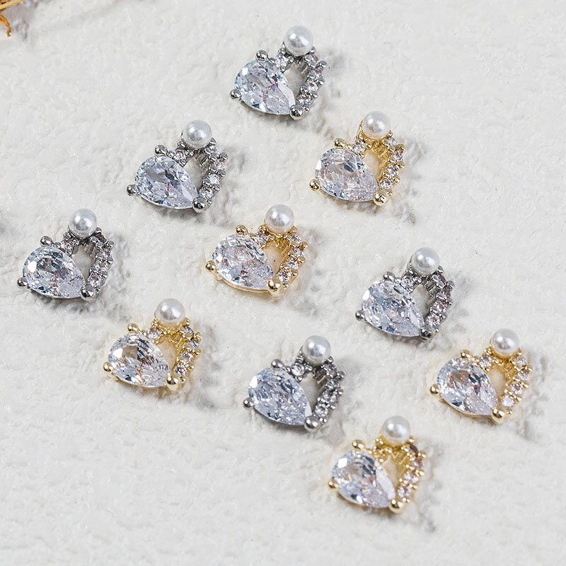 Hnuix-高品質の3Dメタルジルコニアダイヤモンドの形をしたマニキュア,装飾用ジュエリー,ハート型,2ユニット