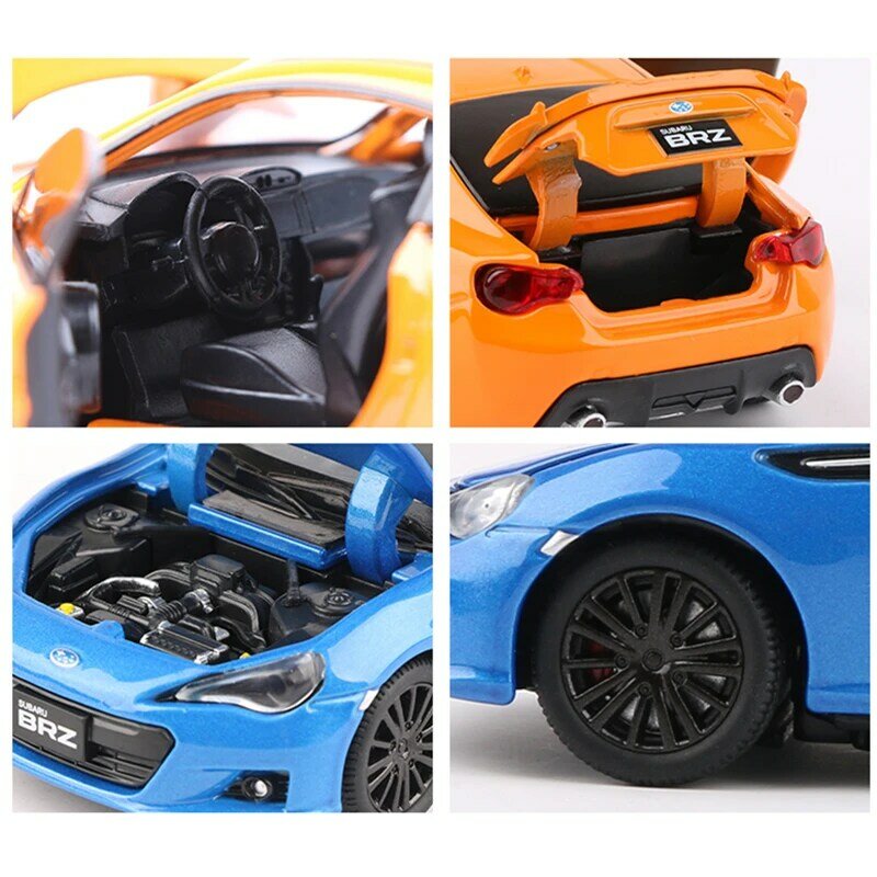 Model mobil mainan Diecast, mobil mainan logam paduan BRZ 1/32, Model kendaraan mainan suara, koleksi mainan hadiah anak-anak