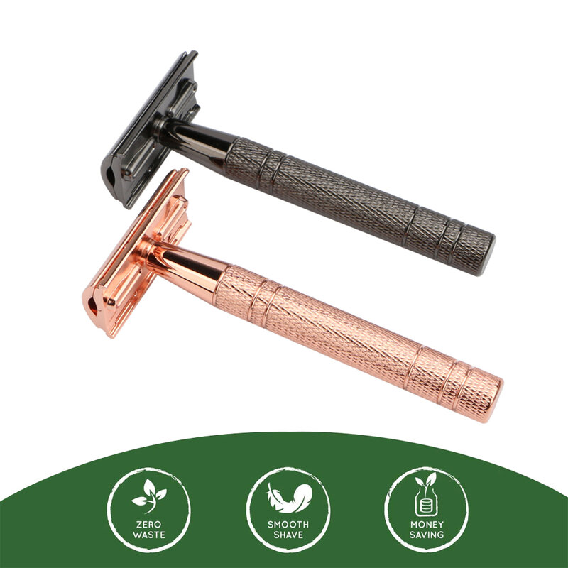 HAWARD-Conjunto de navalha de ouro rosa para mulheres, reutilizável, ecológico, borda dupla, lâmina de segurança, estojo de 1 lâmina, 10 lâminas