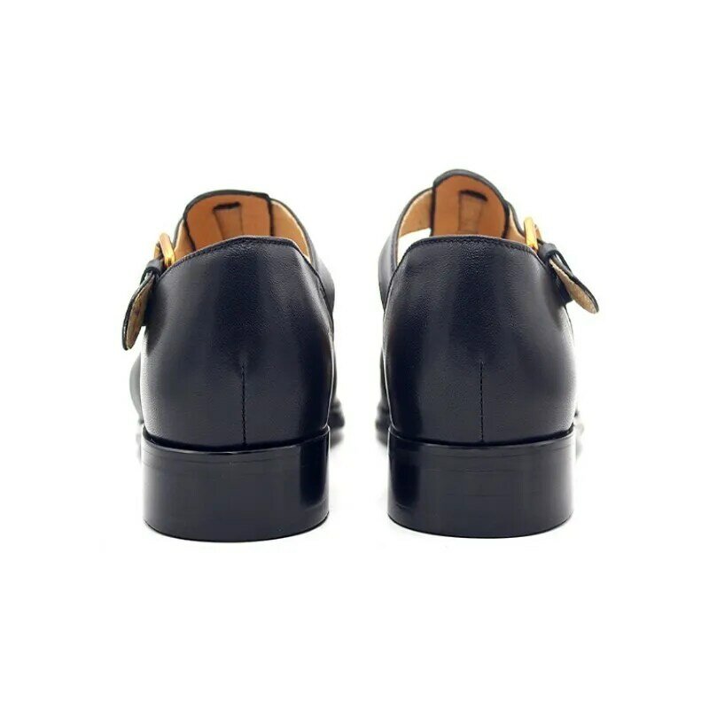 Homens sandálias gladiador 2023 couro genuíno artesanal vintage sólido preto sandálias de rua sapatos de verão britânico fivela plana sandálias