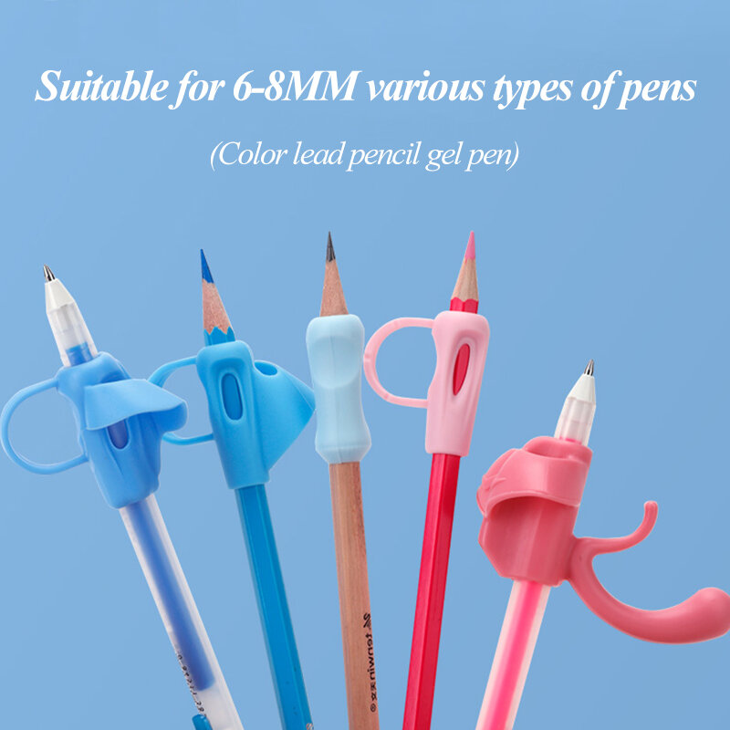 TENWIN-Juego de soporte para bolígrafos de corrección de postura para niños, lápiz para escribir, dispositivo de aprendizaje práctico, color rosa/azul