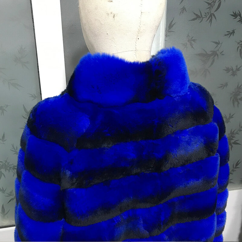 CNEGOVIK Coat Genuine Rex Rabbit Fur Jacket Winter New Warm Fashion Chinchilla Color Outwear Hot Sale