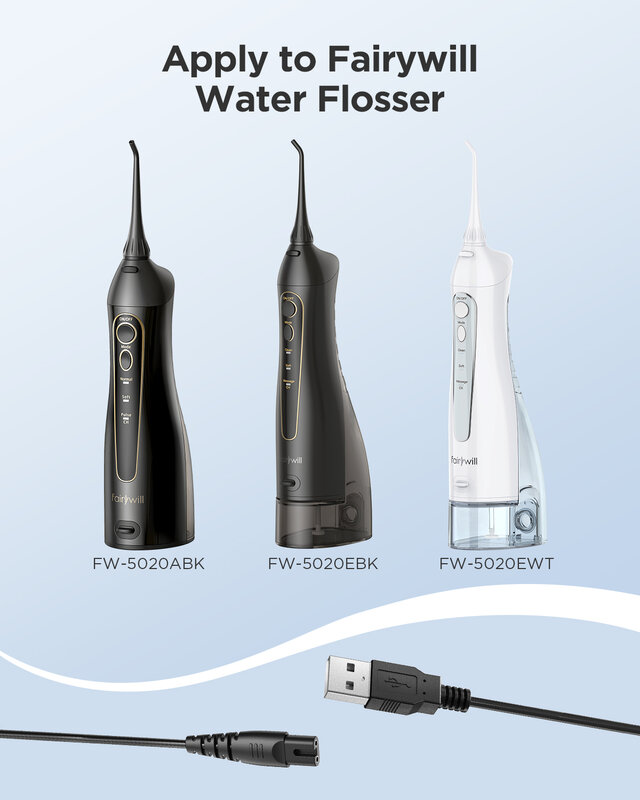 USB Cable Charger for Fairywill Water Flosser Black for Oral Irrigator for 5020E