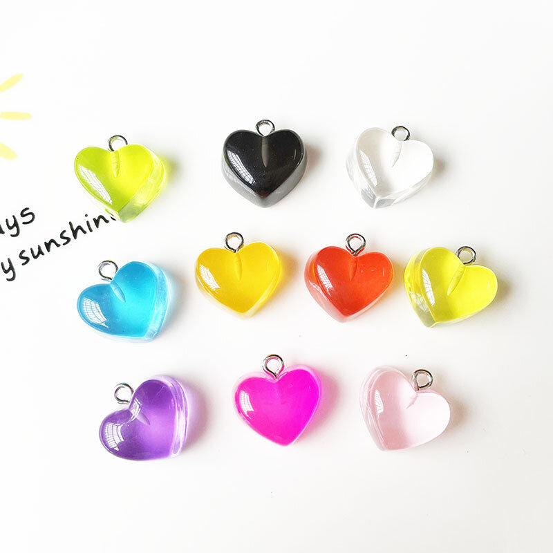10 قطعة/الوحدة شفافة الملونة الراتنج القلب قلادة صنع المجوهرات النتائج لطيف Charms Earrings بها بنفسك أقراط قلادة المفاتيح اكسسوارات