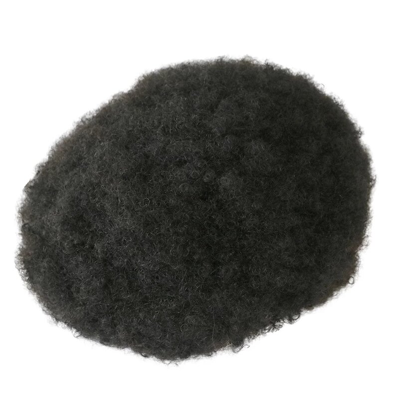 Perruque afro bouclée noire de jais pour homme, postiche 100% cheveux humains, base en peau durable, toupet, vague profonde, système complet en PU, 6mm, 10mm, 8mm