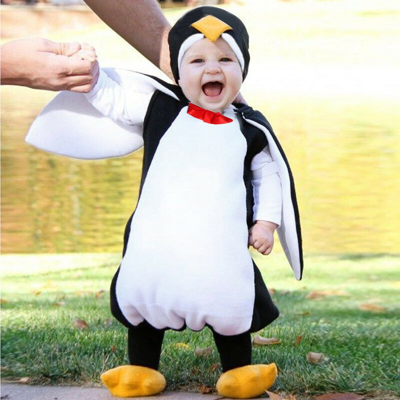 Boys Baby dziewczyny kostium karnawałowy lub halloweenowy Romper zestaw ubrań dla dzieci maluch Cosplay pingwin kombinezony odzież dla niemowląt