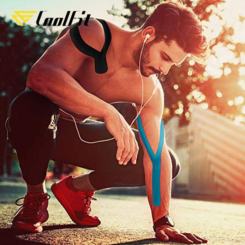Coolfit fita adesiva de algodão esportiva, fita para cinesiologia com alta velocidade para alívio da dor muscular do joelho