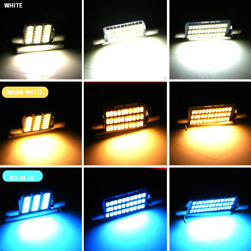 Festoon-LED車内読書灯,室内照明,シーリングライト,ウォームホワイト,6000k,c5w,c10w,31mm, 36mm, 39mm, 41mm, 4000k,12v、2個
