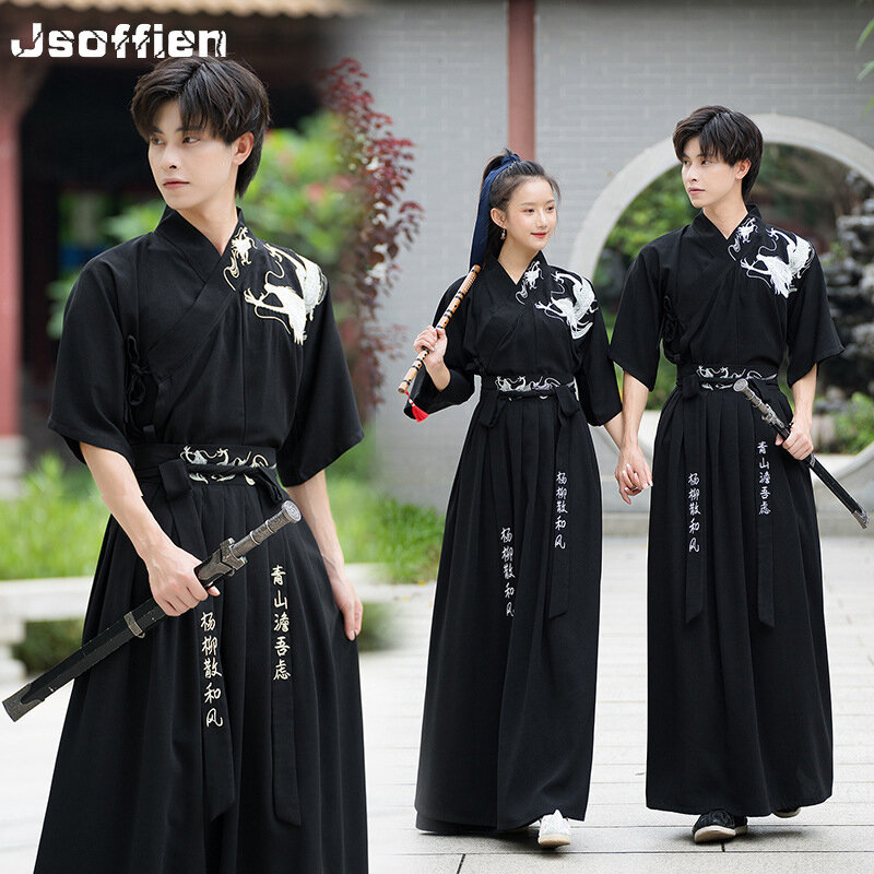 Kostum Hanfu Tradisional Tiongkok Pasangan Asli Pakaian Cosplay Samurai Kimono Jepang Pakaian Pendekar Dinasti Han Pria
