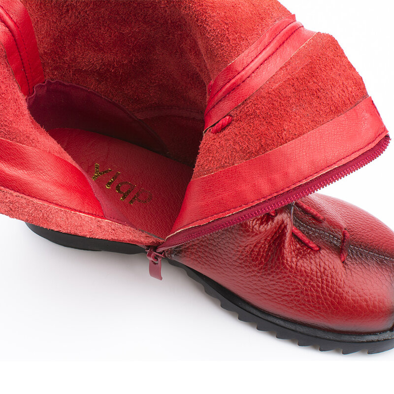 2022 styl Vintage oryginalne skórzane buty damskie płaskie botki miękka skóra bydlęca obuwie damskie boczne Zip botki zapatos mujer