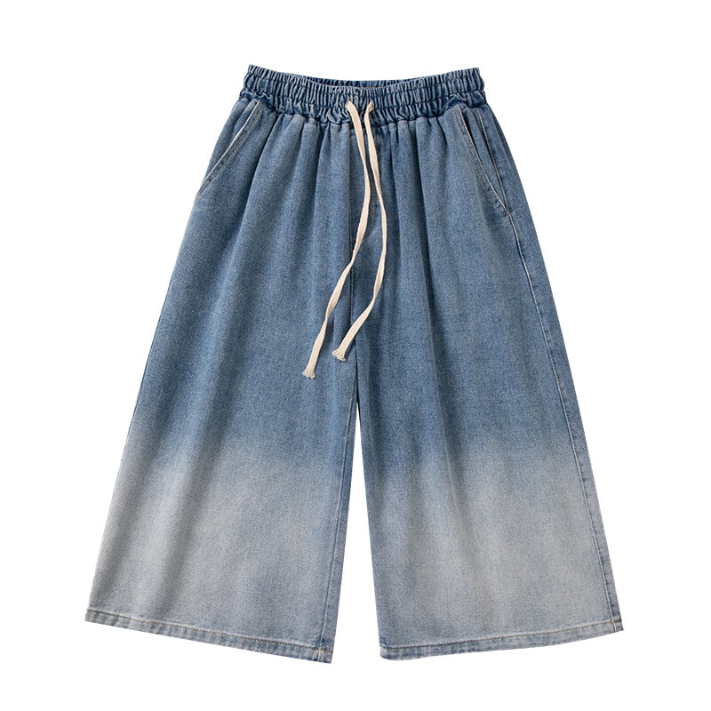 Summer Men Jeans Shorts Male Calf Length Trousers Denim Elastic Waist Short Jean Mens Oversized Black/Blue S-2XL