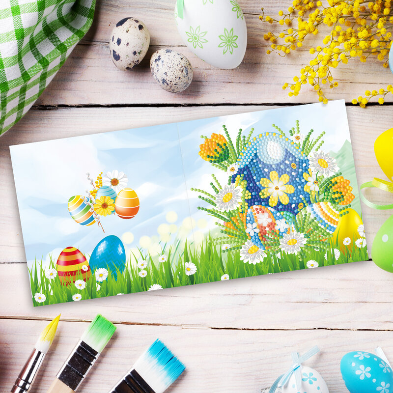 New DIY Diamond Painting Greeting Card 8 Pieces Easter Bunny Egg Card Handmade Mosaic Diamond Embroidered Greeting Card Gift