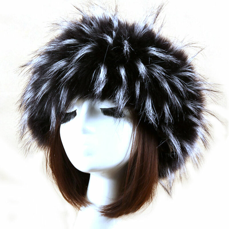 Diadema gruesa de piel sintética para niña y mujer, accesorios para el cabello, turbante peludo de zorro, gorra orejera, banda para el pelo, calentador de orejas