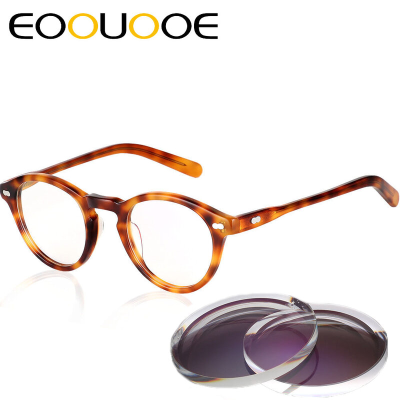 Ацетата ретро круглые очки, оправа, Для женщин Для мужчин Mujer диоптрические очки Oculos de sol masculino 1,61 ИНДЕКС анти синий светильник оптические очки