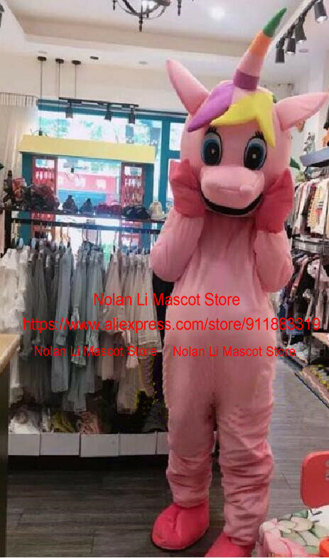 Hot Sale Unicorn Mascot Costume Cartoon Anime Pink White Rainbow Magic Catwalk Stage Promotion Birthday Party Gift 1044