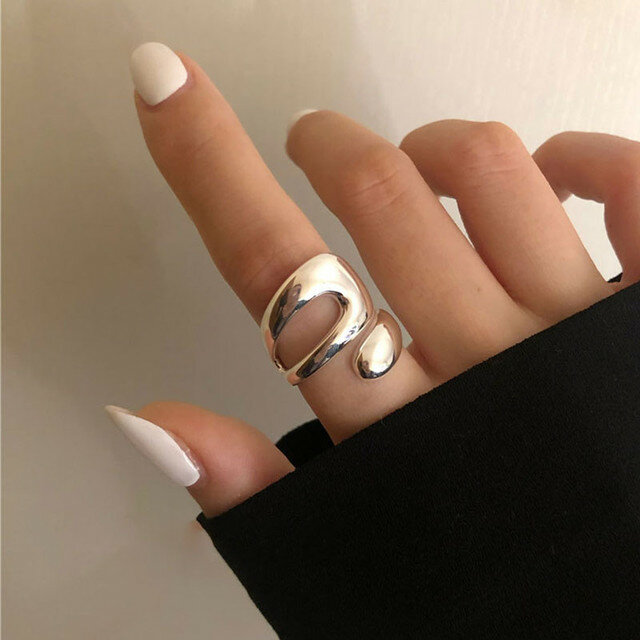 925เงินสเตอร์ลิงเรียบแหวนผู้หญิงHollow Outเครื่องประดับที่สวยงามนิ้วมือเปิดแหวนสำหรับของขวัญวันเกิด