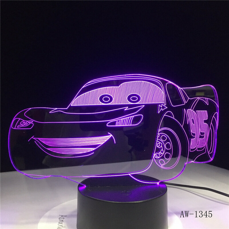 7สีเปลี่ยนตกแต่งบ้านน่ารัก CartoonLED รถ USB 3D Luminarias Night Light เด็กโคมไฟตั้งโต๊ะ1345