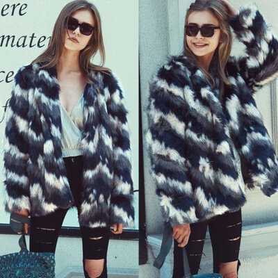Top brand Striped Faux Fashion Fur Long Coat MT0854  high quality
