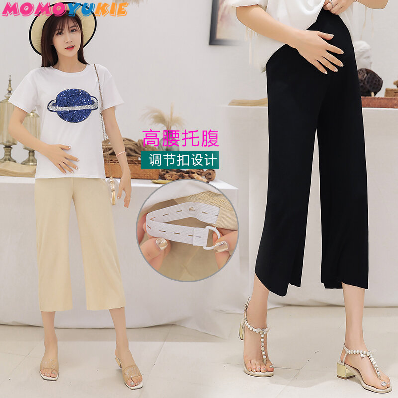 Maternity Wide Leg Pant Elastic Waist Belly Pregnancy Trousers Summer Women Pants for Pregnant 1 Loose Pant Pregnancy Clothes
