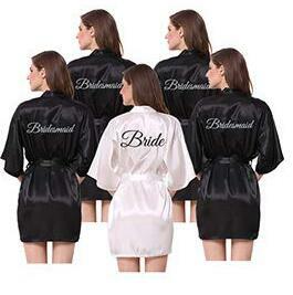 Черный атласный халат серебристо-серого цвета для подружки невесты, вечерние свадебные наряды, свадебный подарок подружке невесты