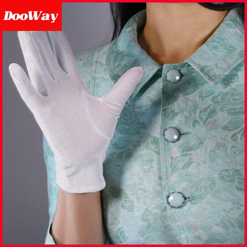 DooWay Women's White Velvet Gloves Wrist/Opera Long Elastic Stretchy Big Arm TECH Touchscreen Special Occasion Finger Gloves