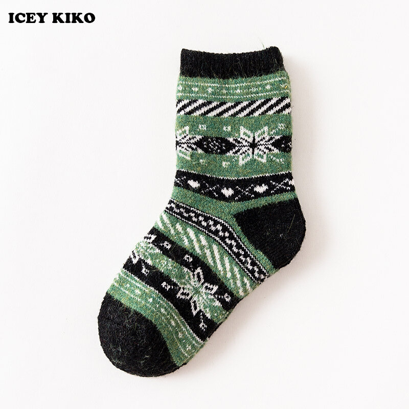 Kids Christmas Socks Plus Thick Wool Winter Children Socks Weave Pattern Terry Boys Girls Socks Super Warm Soft For 1-12Y