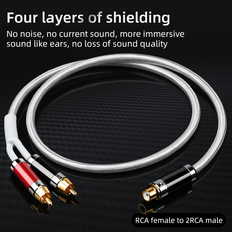 Cable Hifi RCA a 2RCA de alta gama, Cable de Audio de cobre Y plata, divisor Sub-2 Y Subwoofer